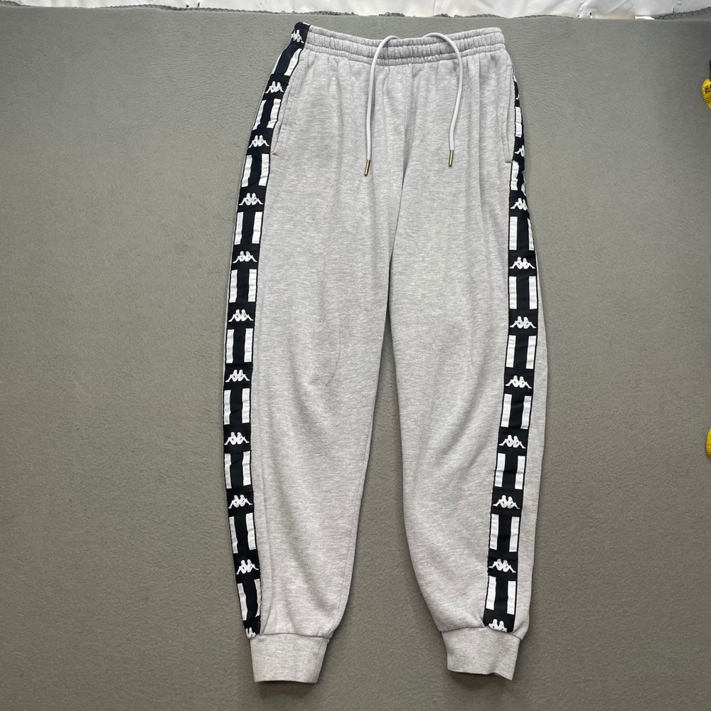 Kappa Men Joggers Heather Grey Logo Side Tape Medium Retro Streetwear Sweatpants